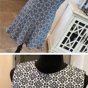 Tory Burch geometric pattern back zip, sleeveless dress, black/white, size 12